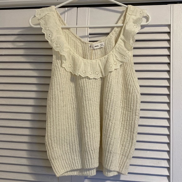 Mango Cream Ruffle Knit Tank Top - Picture 3 of 7